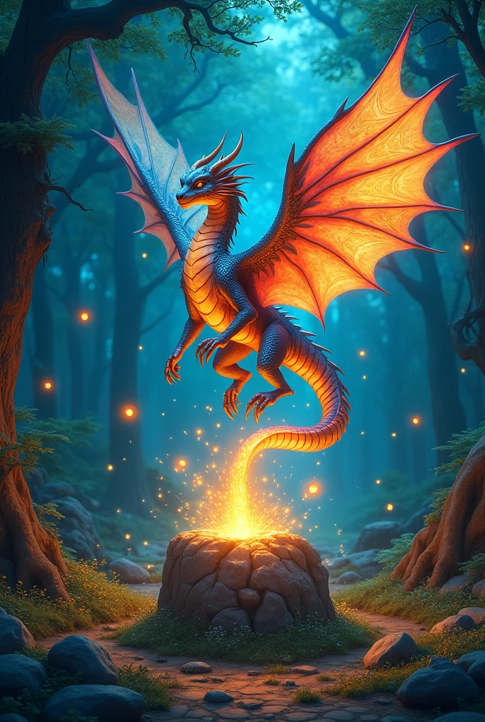 Create a stone transforming into a magical creature