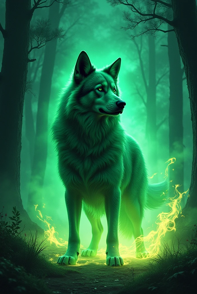 dog with green fire around