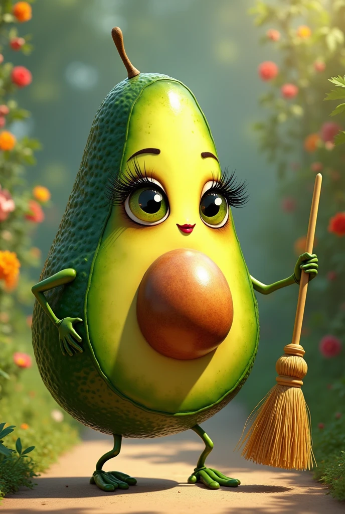 A avocado potassium that moves that has eyes
with long eyelashes some lips of a luxurious slut long nails the broom in her hand
and that is an ecologist