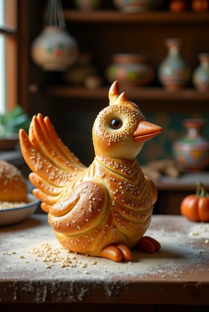 A Chilean bread dough bird