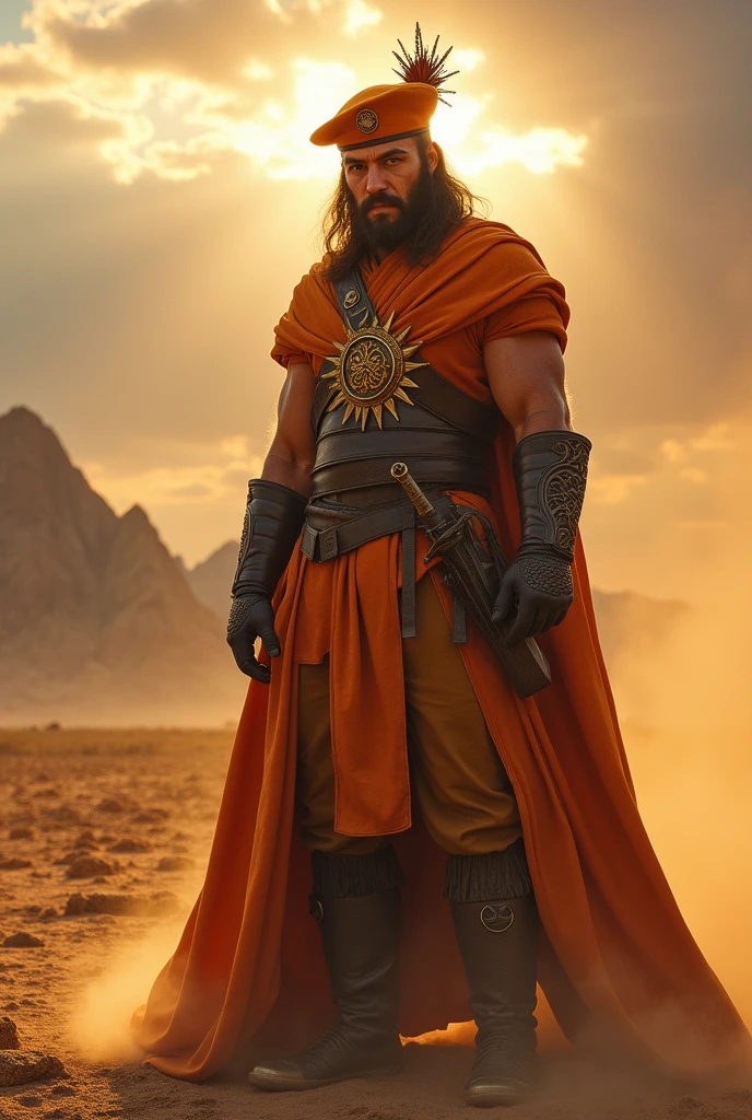 Orange, army beret, sun sigil, dragon eye