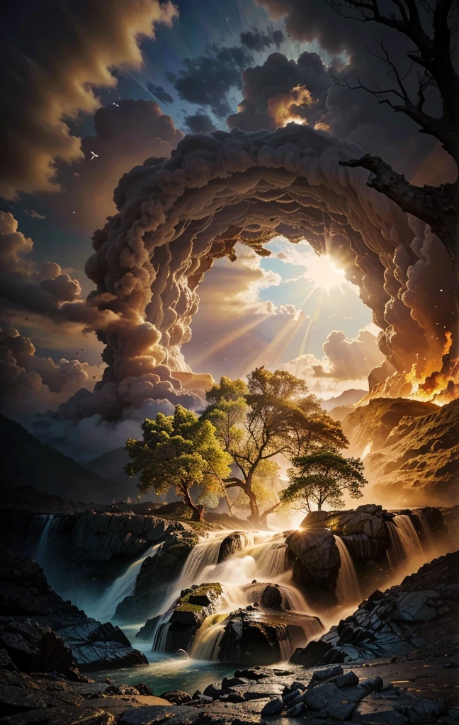 surrealismo, God&#39;s Heaven, The power of god, God's Realm, clouds, Heavenly Fire, powers, Fire Arrows, Rivers of water, Waterfalls, forst, Cedars, Greater Power, natureza photorrealistic, Beauthfull, Blue Thunder, fire azul, Realistic fire azul, realistic thunder, electrical screws, realistic detailed 8k, 16K Realistic Detail, hard, Detailed Realistic Color, Detailed realistic thunder, fire azul Realistic 8K, Cores photorrealistic 8K, 8K detailed colors, Nitidez photorrealistic 8K, ULTRAHD Photorealism, Divine fire azul, Divine Electric Blue Thunder, Sombras photorrealistics 8K, Textura photorrealistic, naturals, heavens, heavenly, sky night, céu de Beauthfull, the night, majestic, majestic Sky, naturalsmente Chique, thunders, Sky thunders, Divine thunder, Linda, golden, starlight, Heavenly Bolts, villany azul, Blue Screws, Rendering, photorrealistic, ultra high definition, 4K, detailed textures, thunder, detailed shadows, detailed colors, naturals Linda, Great Divine, detailed contrast, realistic contrast, high resolution, detailed colors, realistic detailed 16K, 8K high definition, detailed contrast, realistic contrast, high resolution, detailed colors, fire, villany, realistic detailed, chic, hour glass, Time Pass, hour glass Mística, Mysterious Power, surreal, Power Of Sky, Fire Power, The Final Time, End of Eras, Spiritual Word,