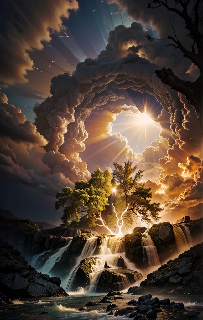 surrealismo, God's Heaven, The power of god, God's Realm, clouds, Heavenly Fire, powers, Fire Arrows, Rivers of water, Waterfalls, forst, Cedars, Greater Power, natureza photorrealistic, Beauthfull, Blue Thunder, fire azul, Realistic fire azul, realistic thunder, electrical screws, realistic detailed 8k, 16K Realistic Detail, hard, Detailed Realistic Color, Detailed realistic thunder, fire azul Realistic 8K, Cores photorrealistic 8K, 8K detailed colors, Nitidez photorrealistic 8K, ULTRAHD Photorealism, Divine fire azul, Divine Electric Blue Thunder, Sombras photorrealistics 8K, Textura photorrealistic, naturals, heavens, heavenly, sky night, céu de Beauthfull, the night, majestic, majestic Sky, naturalsmente Chique, thunders, Sky thunders, Divine thunder, Linda, golden, starlight, Heavenly Bolts, villany azul, Blue Screws, Rendering, photorrealistic, ultra high definition, 4K, detailed textures, thunder, detailed shadows, detailed colors, naturals Linda, Great Divine, detailed contrast, realistic contrast, high resolution, detailed colors, realistic detailed 16K, 8K high definition, detailed contrast, realistic contrast, high resolution, detailed colors, fire, villany, realistic detailed, chic, hour glass, Time Pass, hour glass Mística, Mysterious Power, surreal, Power Of Sky, Fire Power, The Final Time, End of Eras, Spiritual Word,