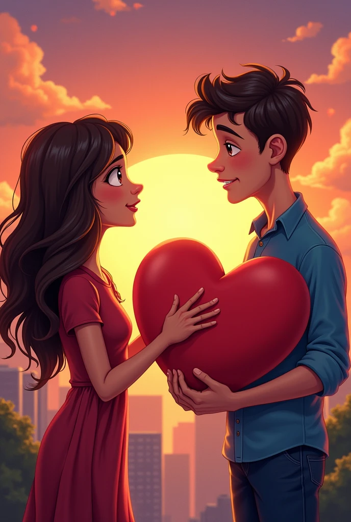   In digital pictures  cartoon "Show a  woman telling a heartbroken man  that she loves someone else. The boy should look deeply hurt and disappointed. Also carrying sad man  make symbol heart broken 💔 