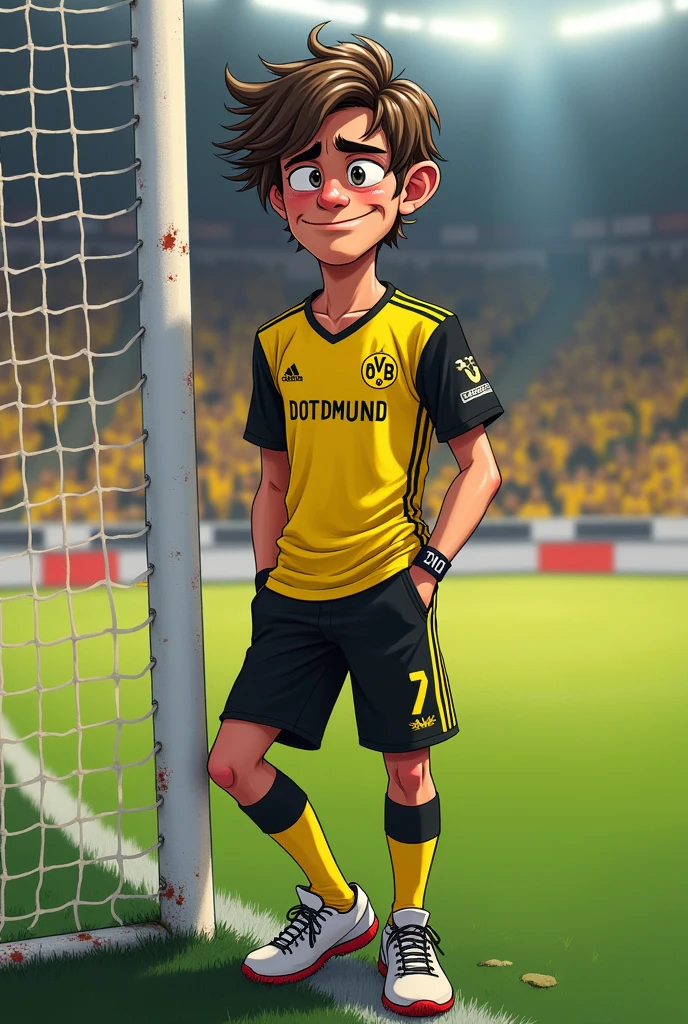Make a lazy face with a bad look and wearing the Borussia Dortmund uniform