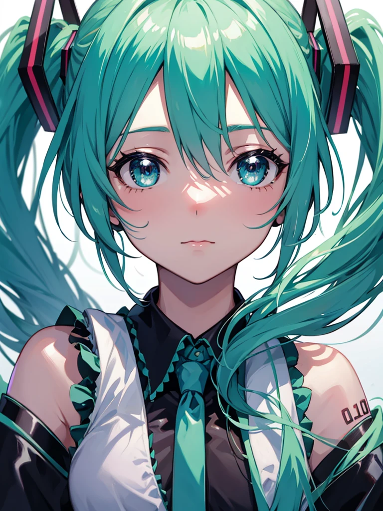 Hatsune Miku taking a selfie, front-facing camera view, close-up portrait