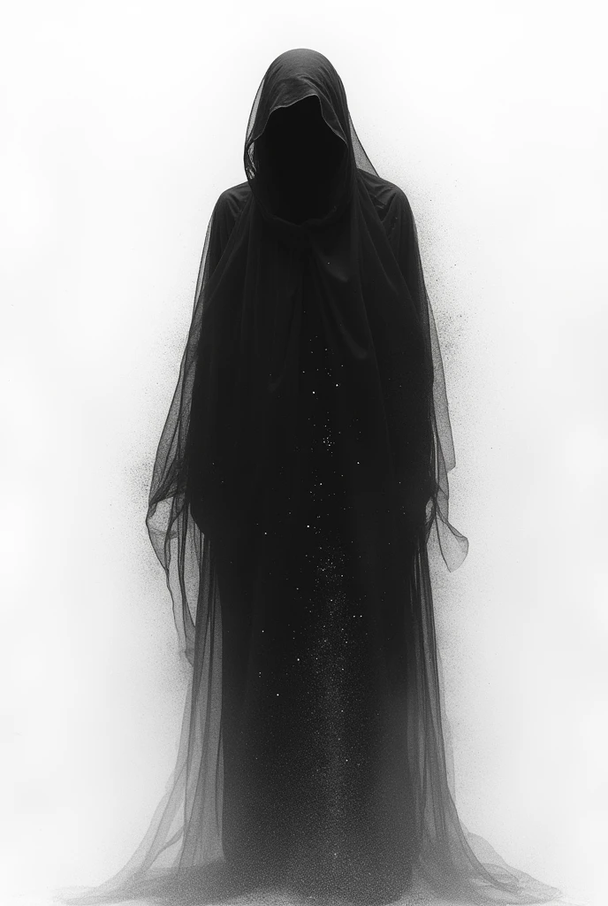 black drawing with sand particles shaded person