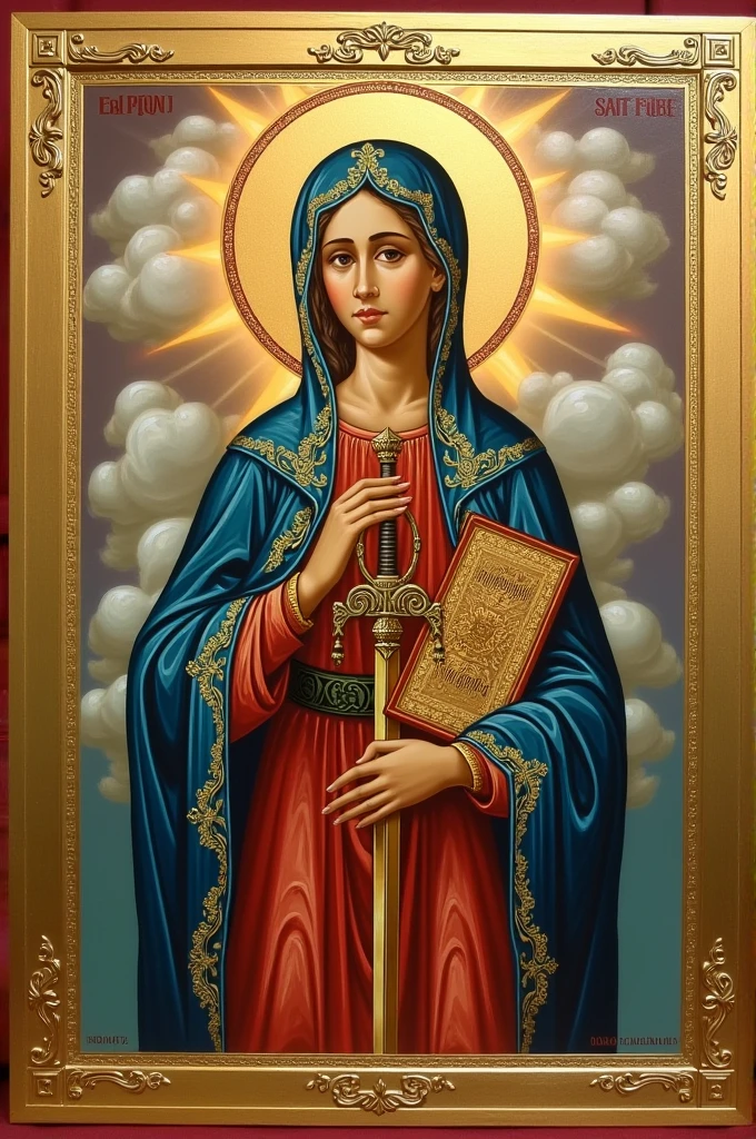 Saint Catherine of Alexandria holding a book and a sword as an Orthodox icon