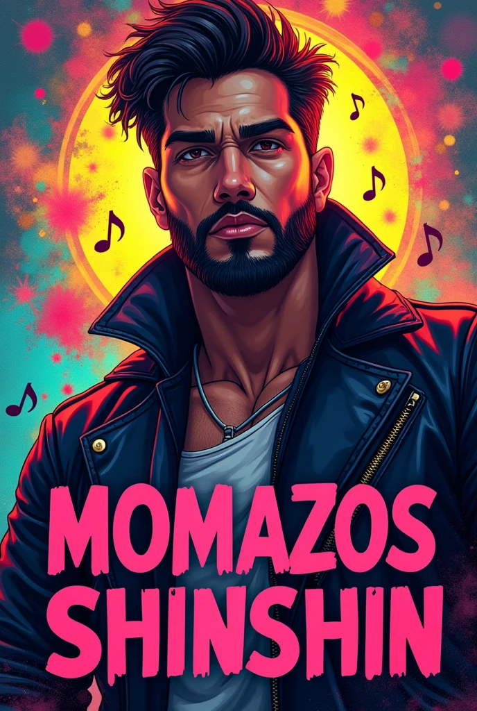 Create a masculine image for a TikTok profile picture that says MOMAZOS SHINSHIN

