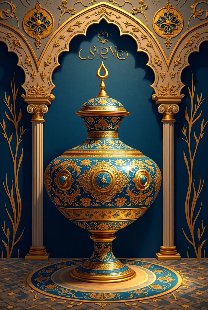 Create a digital artwork that captures the essence of Byzantine art. The piece is a cezve, a pot used for brewing traditional Turkish coffee in geometric style