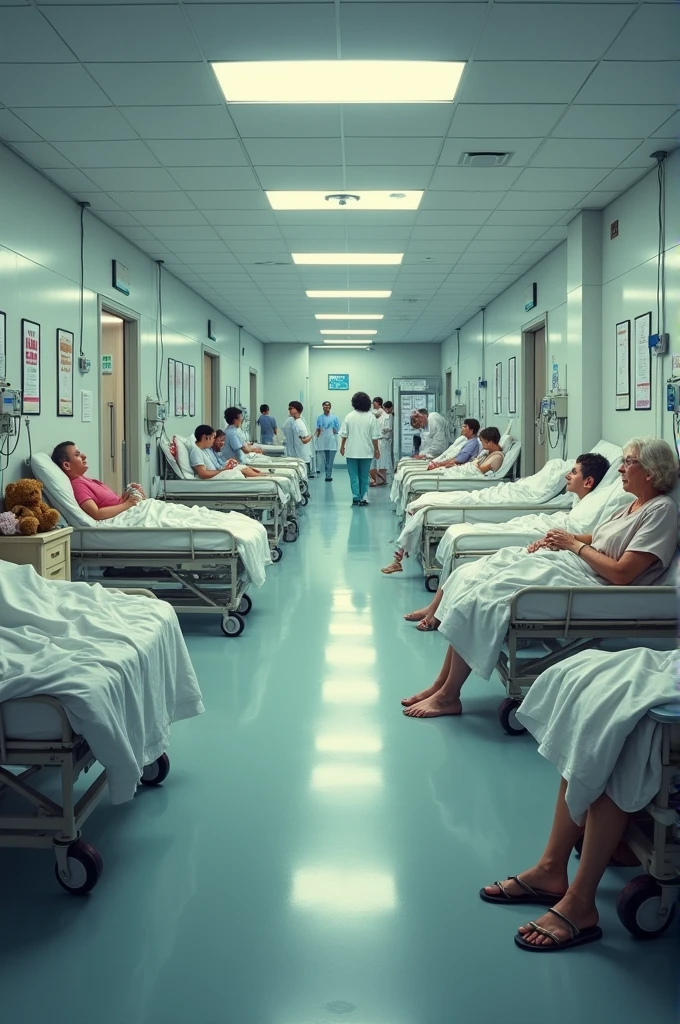 Generate realistic images of 
The pateint are i hospital bad  generate lots of patients at bad  in hospital hallaway