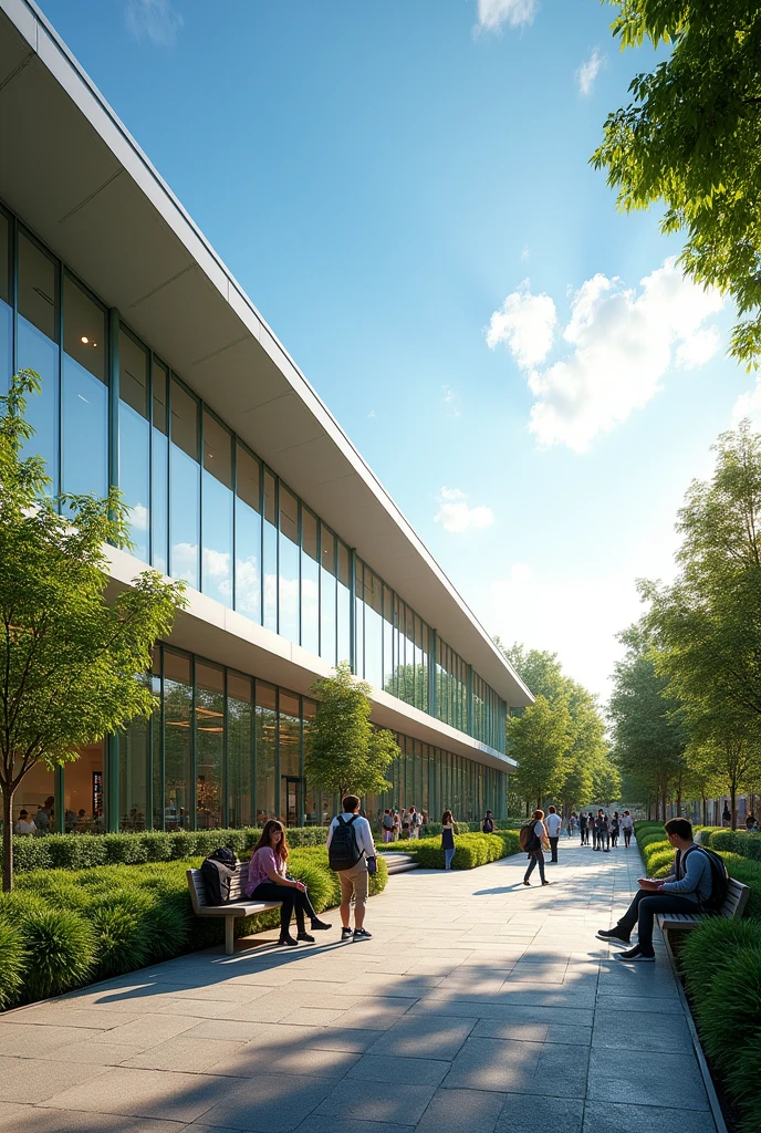 educational building of a single-level university facades