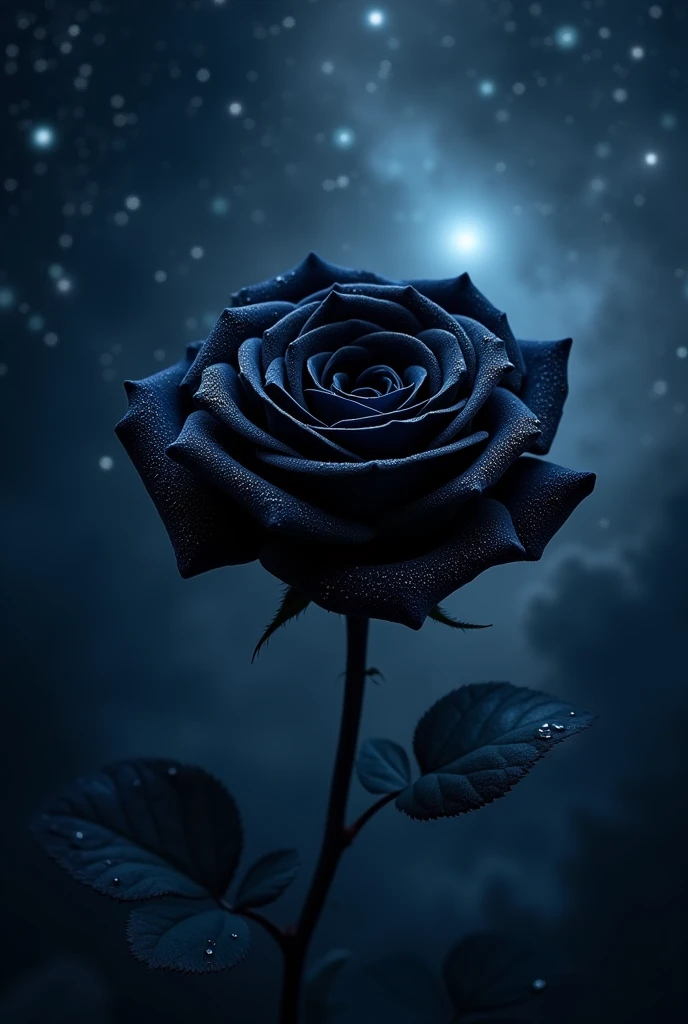 A black rose, with starry sky