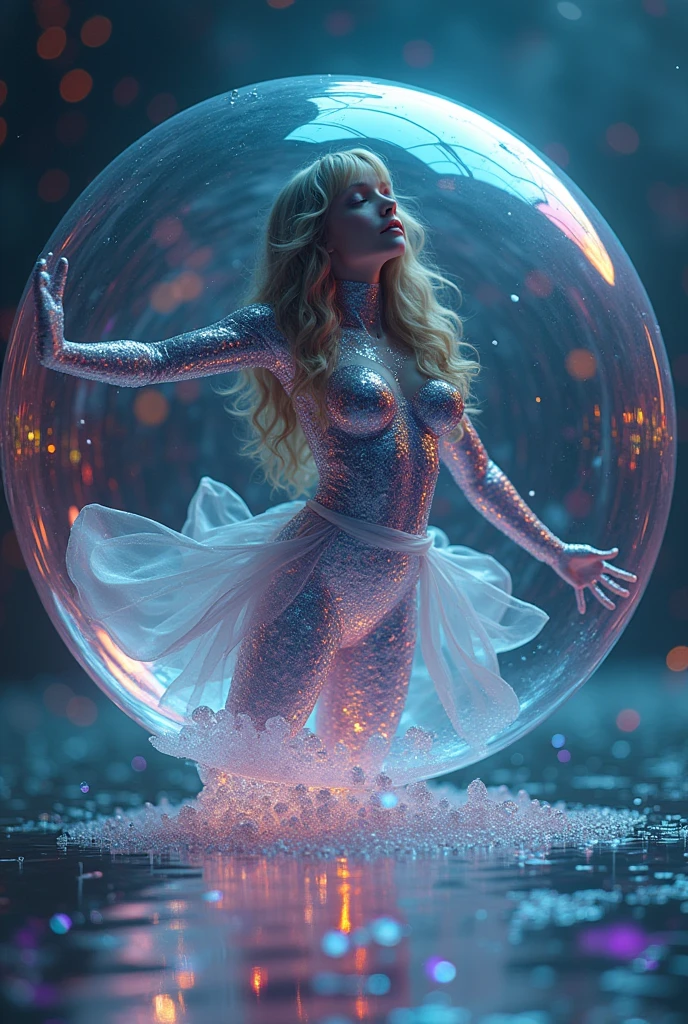 a naked girl made of mirror, floating inside a soap bubble in space, detailed, 8k, photorealistic, cinematic lighting, hyper detailed, volumetric lighting, dramatic contrast, glass-like skin, intricate details, surreal, dreamlike, ethereal, iridescent, refraction, reflection, mesmerizing, hypnotizing, cinematic composition, moody atmosphere, dramatic lighting, vibrant colors, digital art, 3d rendering, concept art