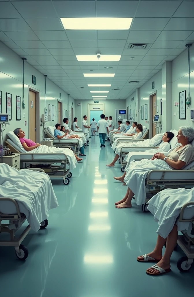 Generate realistic images of 
The pateint are i hospital bad  generate lots of patients at bad  in hospital hallaway