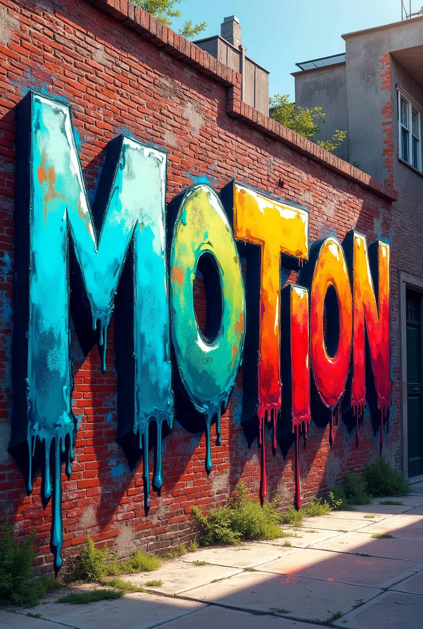 name MOTION written in street graffiti style paint without any people, photo in digital art mode