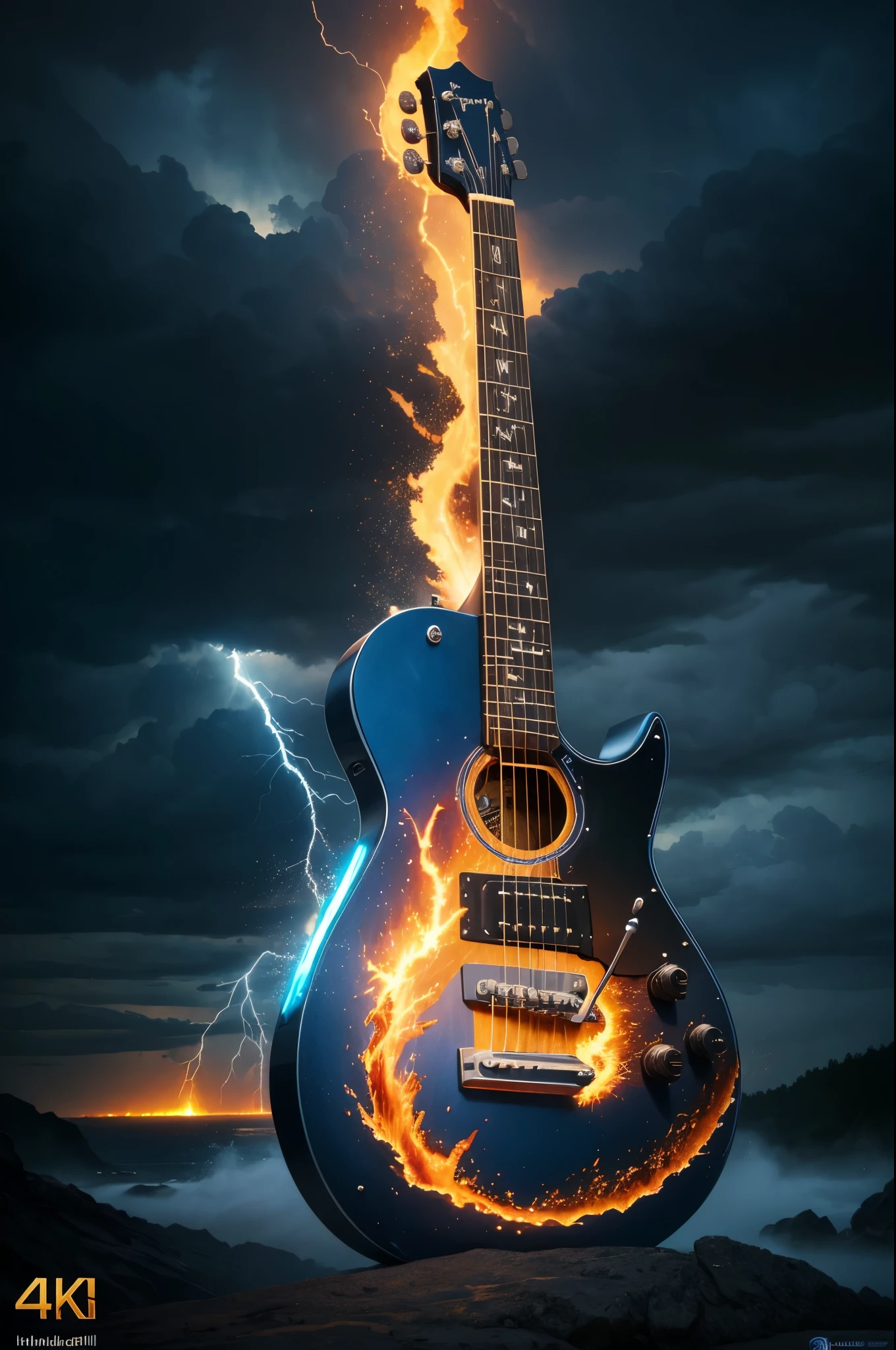 guitar, Eletric guitar, Detailed Realistic Eletric guitar, guitar Power, Surrealism, God's Sky, God's Power, God's Realm, clouds, Celestial Fire, powers, ilm, Fire Bolts, Rivers of Waters, Water Falls, forst, Cedars, Highest Power, photorealistic nature, Beauthfull, Blue Thunder, fire azul, Realistic fire azul, realistic thunder, electrical screws, realistic detailed 8k, 16K Realistic Detail, hard, Detailed Realistic Color, Detailed realistic thunder, fire azul Realistic 8K, Cores photorrealistic 8K, 8K detailed colors, Nitidez photorrealistic 8K, ULTRAHD Photorealism, Divine fire azul, Divine Electric Blue Thunder, Sombras photorrealistics 8K, Textura photorrealistic, naturals, heavens, heavenly, sky night, céu de Beauthfull, the night, majestic, majestic Sky, naturalsmente chic, thunders, Sky thunders, Divine thunder, Linda, doradas, starlight, Heavenly Bolts, villany azul, Blue Screws, Rendering, photorrealistic, ultra high definition, 4K, detailed textures, thunder, detailed shadows, detailed colors, naturals Linda, Great Divine, detailed contrast, realistic contrast, high resolution, detailed colors, realistic detailed 16K, 8K high definition, detailed contrast, realistic contrast, high resolution, detailed colors, fire, villany, realistic detailed, chic,