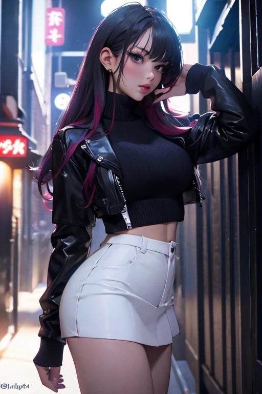 masterpiece , best quality , 8k resolution , y, seductive, flirty, exquisite lighting , highly dramatic picture, cinematic lens effect, bustches,t face, perfect hands, perfect anatomy, Ecchi Pokemon gn miniskirt , colourful clothes, located in nighttime dark alley of town, crying mascara lines, visible panties, looking at nervously + frown,