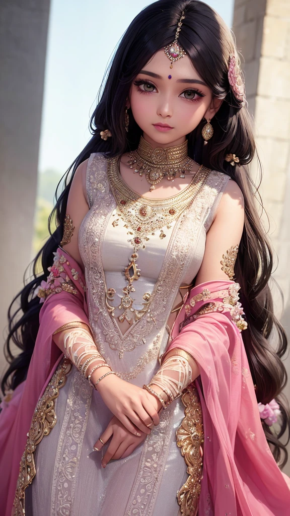 So Beautiful Morden Indian Girl Wearing Embroidered Chudidar Suit With Dupatta..fully High details image..4k .8k . Ultra Hd Realistic..1 Girl..Cute girl.. pretty good-looking..pink lips.. eyeliner.. masterpiece..icon dress . luxury dress..Long Hair Diamond Earrings And Necklace..