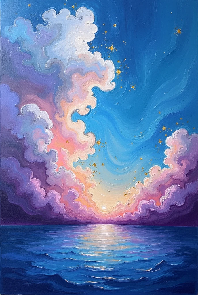 shiny impasto oil painting abstract sky, elegant color scheme
