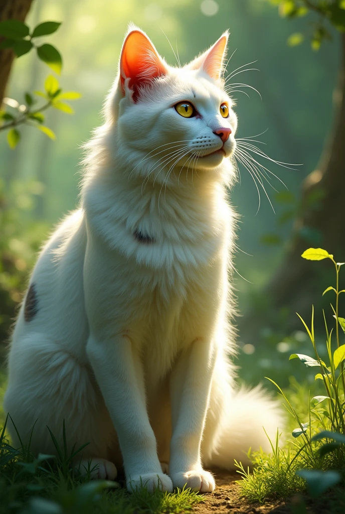 Warrior cats she cat with yellows eyes long white fur black splotches all over her body and a long black tail