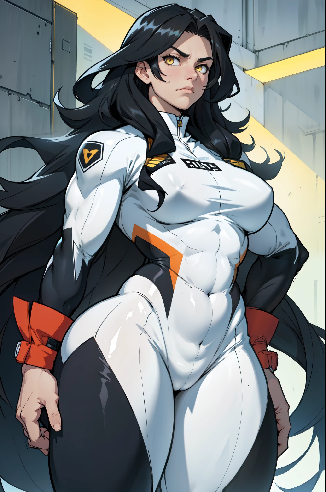 1 girl muscular pale skin muscular muscular muscular black hair yellow eyes muscular muscular long hair long hair long hair long hair long hair long hair long hair long hair long hair long hair long hair long hair muscular muscular long long long long long long long long long bodysuit pilot suit thick thick thick thick frown curvy wide hips curvaceous voluptuous