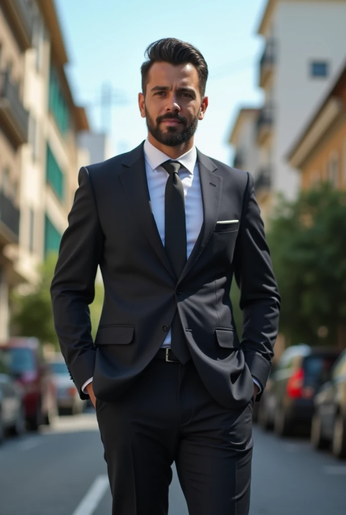 Brazilian man in a city wearing a suit