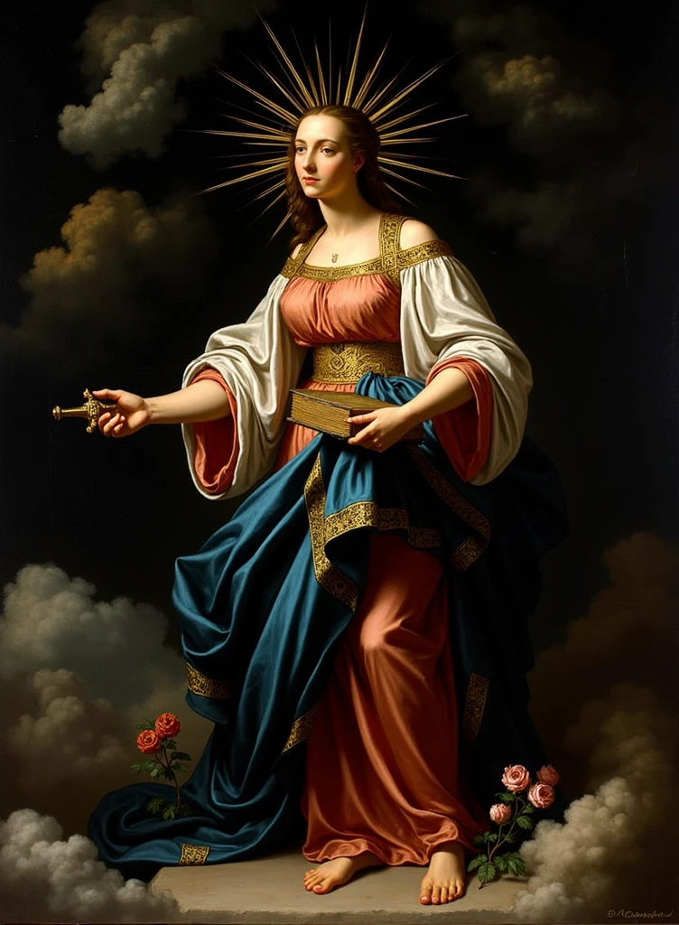 Saint Catherine of Alexandria holding a sword and a book as the patron saint of philosophers in the Baroque style.