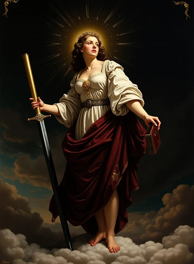 Saint Catherine of Alexandria holding a sword and a book as the patron saint of philosophers in the Baroque style.