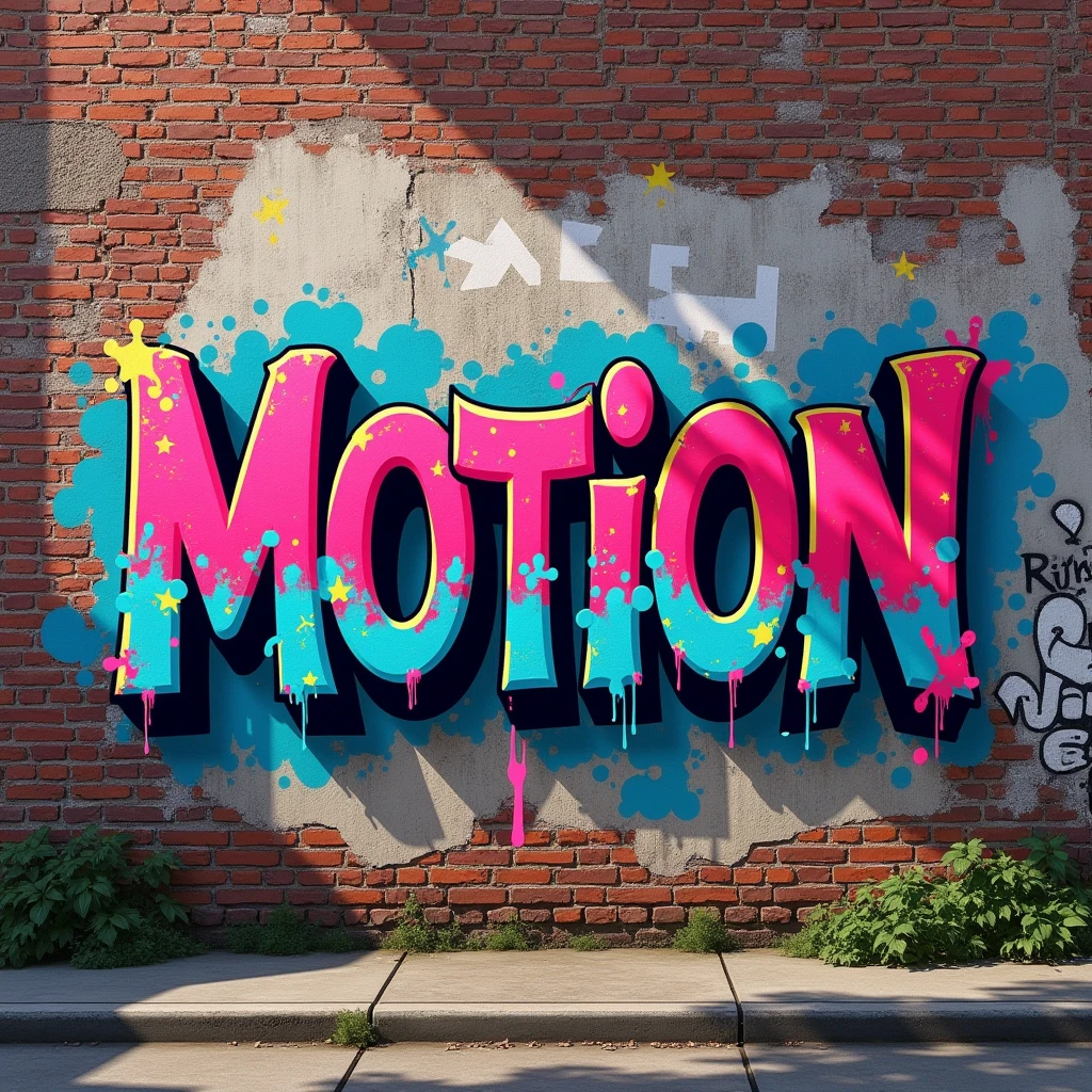 name MOTION written in street graffiti style paint without any people, photo in digital art mode