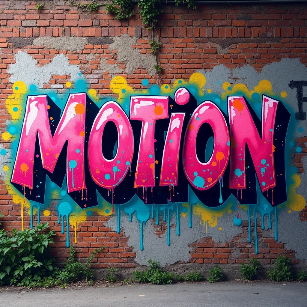 name MOTION written in street graffiti style paint without any people, photo in digital art mode