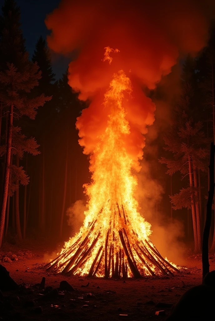 Burning fre with red smoke 