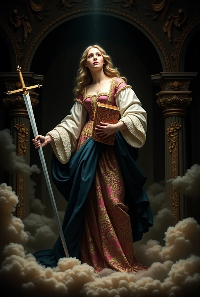 Saint Catherine of Alexandria holding a sword and a book as the patron saint of philosophers in the Baroque style.