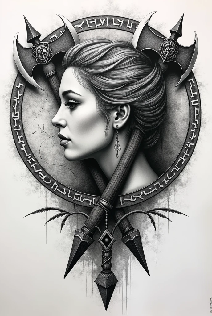 charcoal pencil drawing, 4k, realistic drawing, black and white drawing, a drawing of a woman with a sword and a shield, tattoo drawing, tattoo sketch, realism tattoo drawing, detailed sketch, tattoo drawing sketch, concept drawing tattoo, tattoo design, medium sized tattoo design, ink and pencil, realism tattoo design, inspired by Anne Stokes, sketch art, ink drawing, littoral print, tattoo design, in the style of Anne Stokes