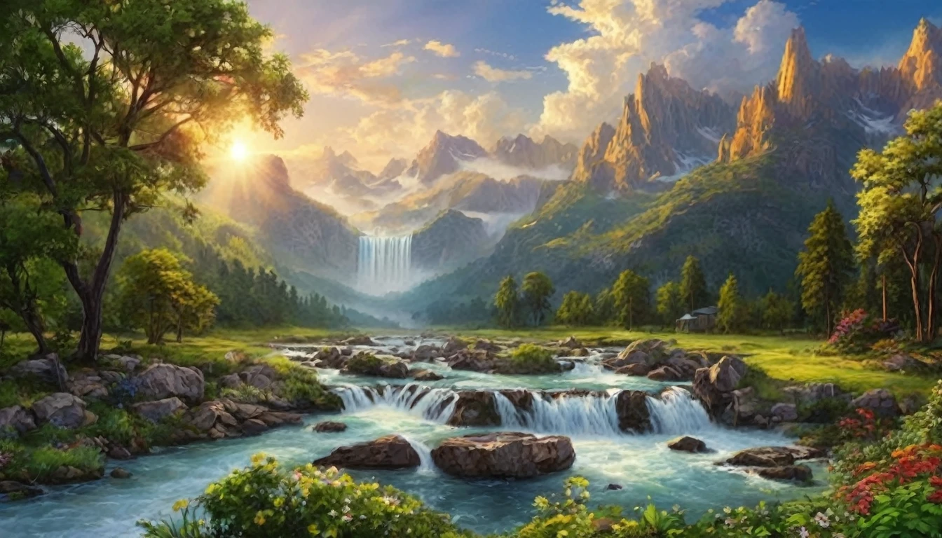 Imagine an unforgettable landscape that reveals the beauty and greatness of God in every detail. this&#39;a scenario beyond human comprehension., To nature one-se harmoniously、Where to create divine masterpieces. In this landscape, You are a majestic mountain々You find yourself in front of, Ascending to the sky. Your height seems to touch the clouds, Although its slopes show lush vegetation, Colorful and flowery tapestries with shades of green. It&#39;s not worth less, The clear river flows smoothly, Reflecting the bright sunlight in the sky. The water is crystal clear, as if it were a mirror that reveals the purity and life it carries. On that bench, leafy tree々ha、Provides shade and shelter for a variety of animals and birds, this seems to dance in harmony with nature. No horizon, The sun sets over a sacred vision. doradas, Orange and pink colors paint the sky with true celestial images. this&#39;It&#39;s as if God is pouring His palette of colors into the world, Creating a spectacle of unrepeatable light and beauty. When contemplating this magnificent landscape, You feel God&#39;the presence of a deeply comforting form. The greatness of God&#39;Creation is、This is evident in the details of the landscape. All Mountains, All rivers, All the sun is、this is a testimony to the power and beauty of God. In this landscape mostrando a beleza de Deus, you feel small in the face of the vastness and perfection of creation. this is an invitation to marvel at the work of God., Appreciating the wonders of nature, And feel connected to God. dude, That's、this is a reminder that God is present in all things., In the beauty of nature and deep in the heart.