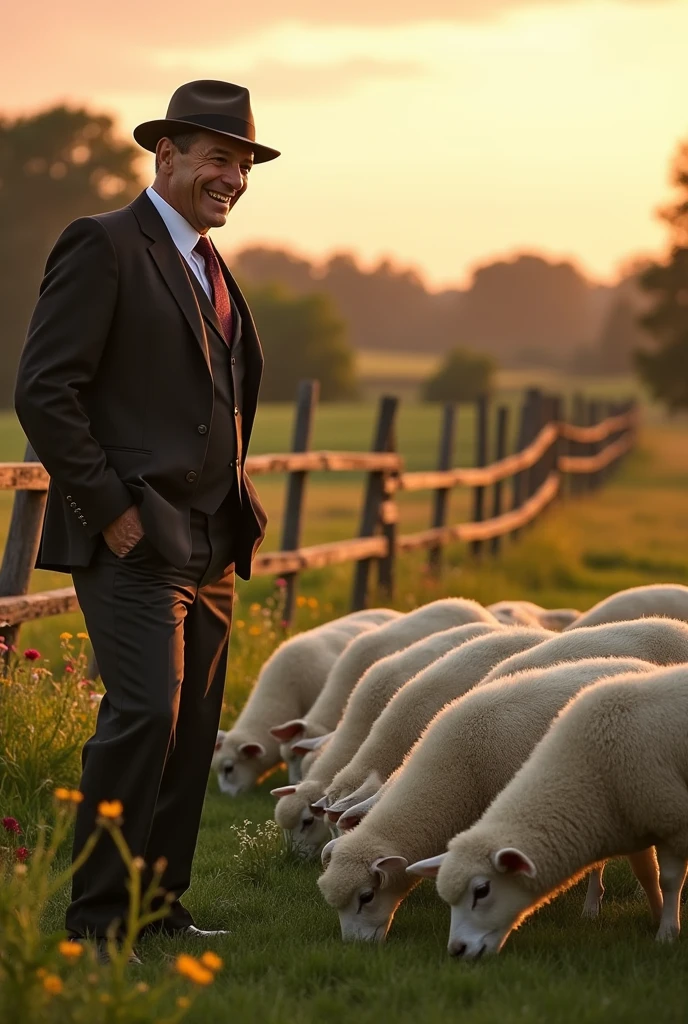 Frank Sinatra at a farm singing to sheep. 