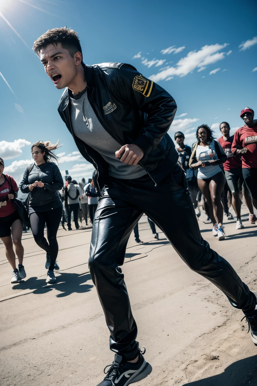 A powerful image of a person leading a group towards a goal, with an expression of determination.