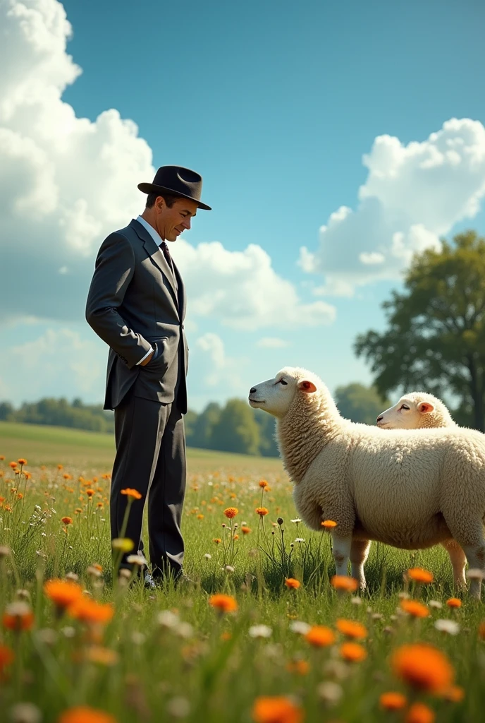 Frank Sinatra at a farm singing to sheep. 