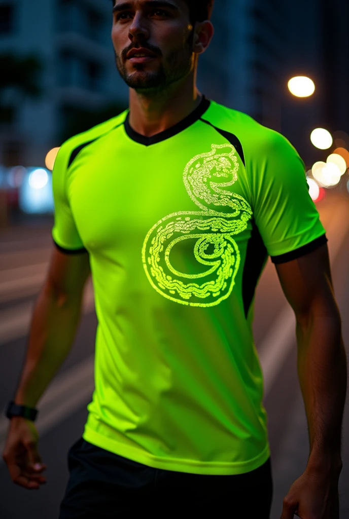 Yellow phosphorescent running sports jersey with a snake logo