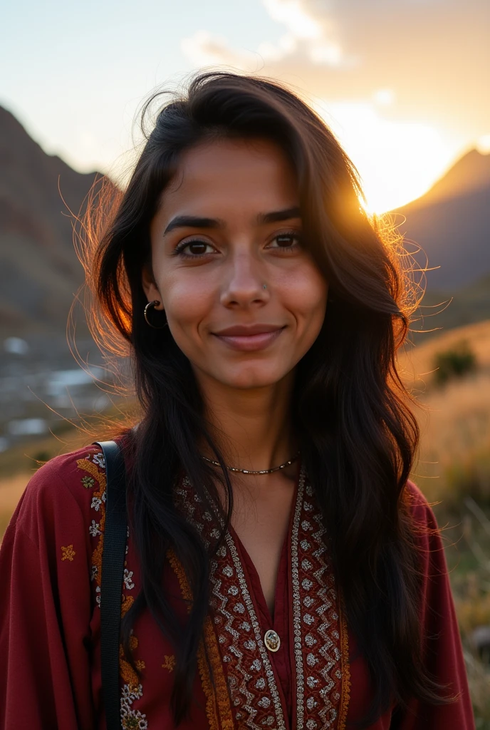 Make an image of 27 years of Baltistani girl having two black moles on her face one is left side below eye and other one is left side between nose and lip 