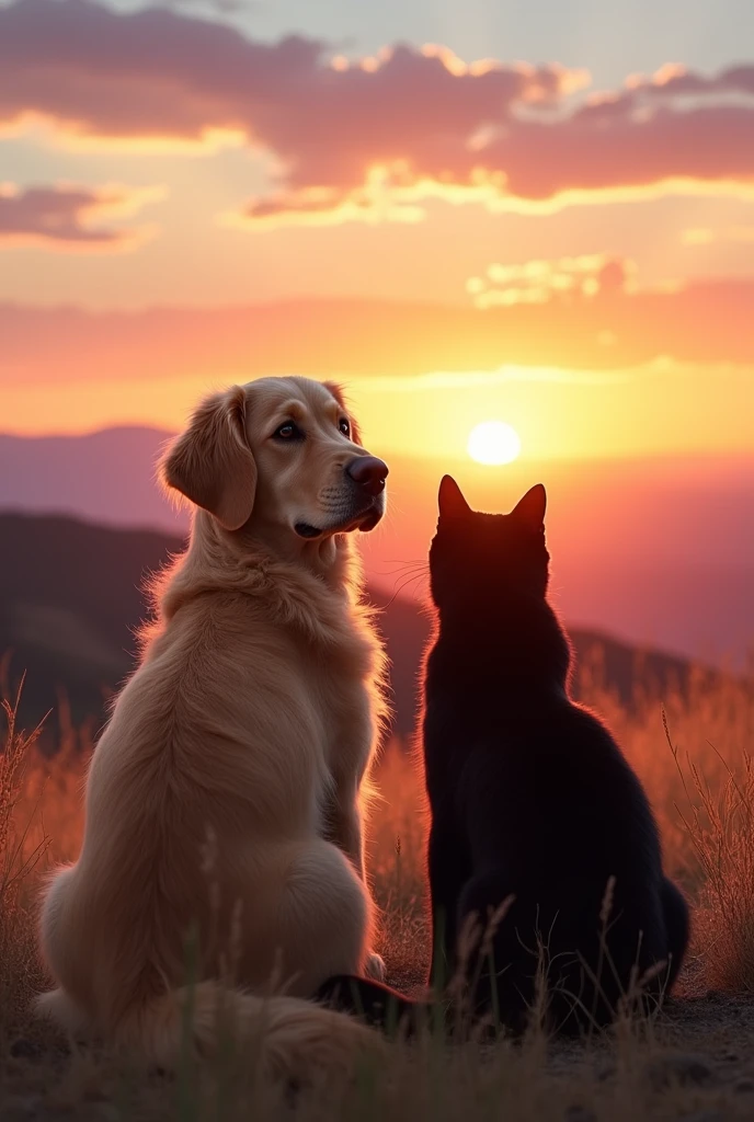 The dog and the cat sat next to each other admiring the view.

