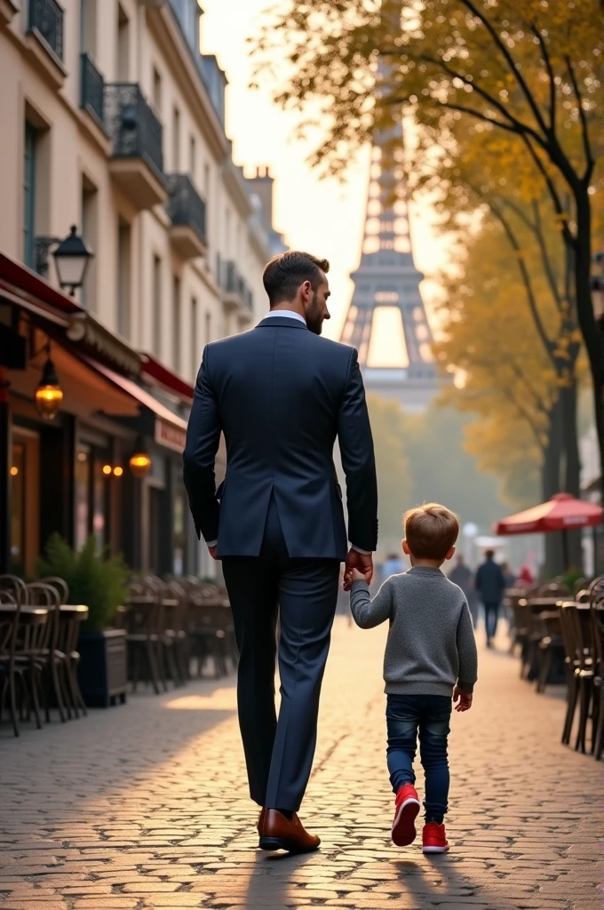 Elegant man in Paris with his son