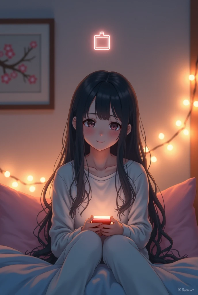 Sad girls images with low battery on top still smiling.japanse girl