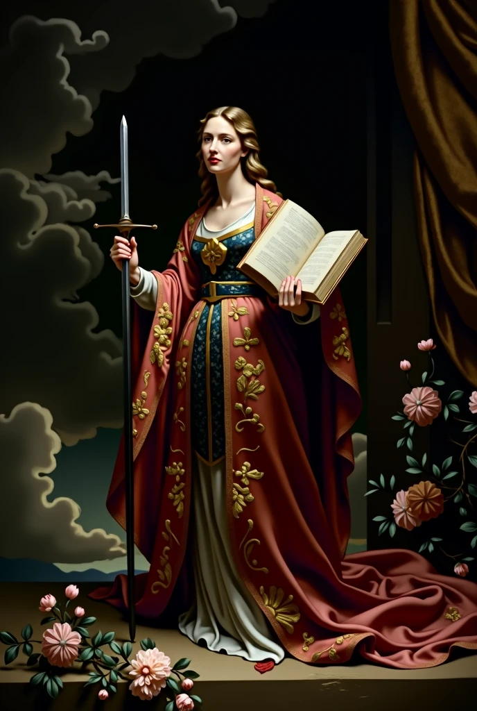 Saint Catherine of Alexandria holding a sword and a book as the patron saint of philosophers in the Baroque style.