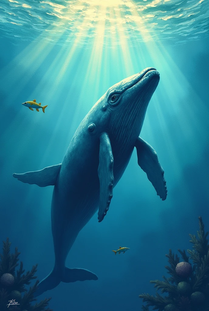 Whale regretting what she did with her hands on her forehead,illustration