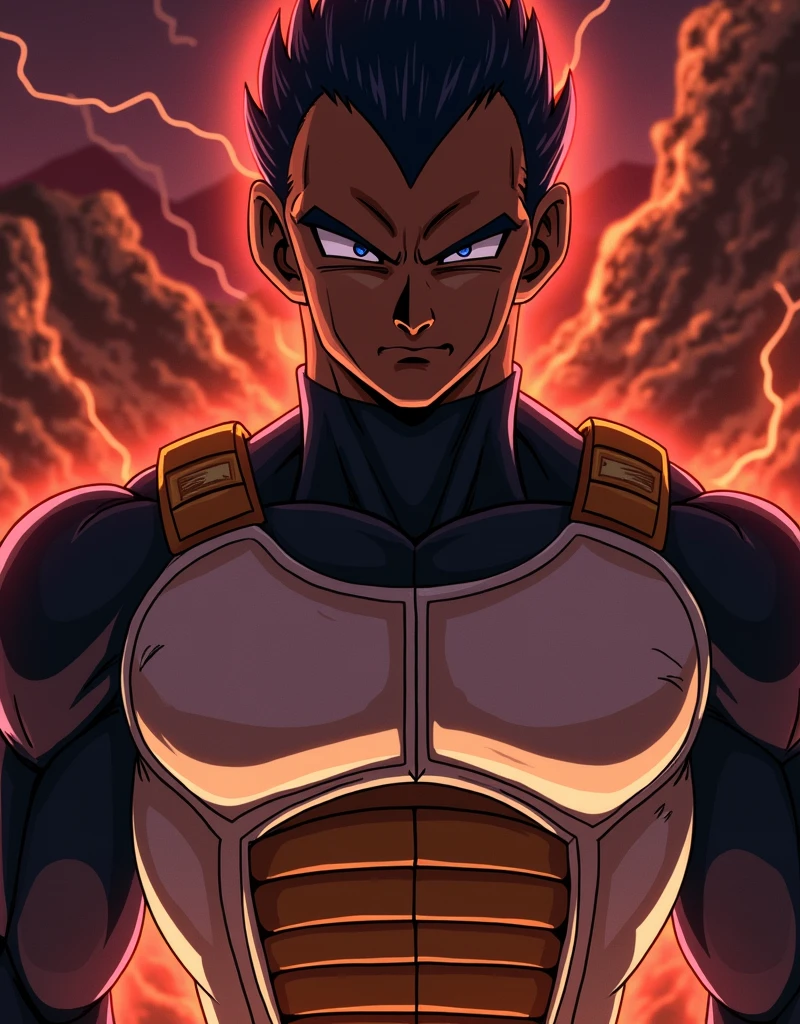 Dark-skinned Saiyan with short hair