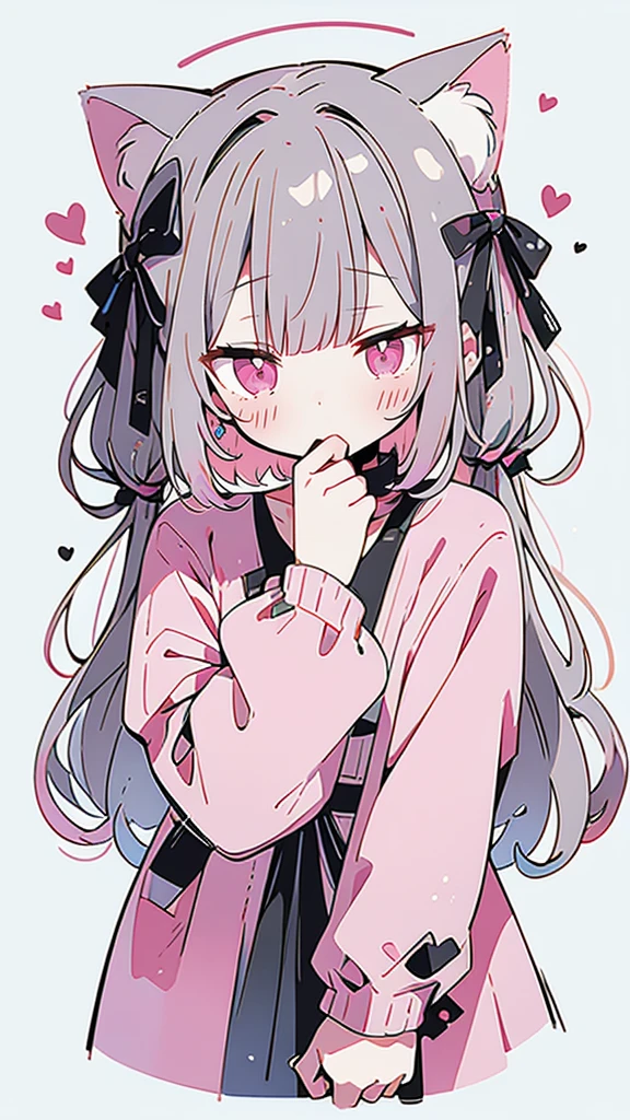 Gray Hair, Pink eyes, Character portrait, tobacco, One person, High resolution,Cat ear,
