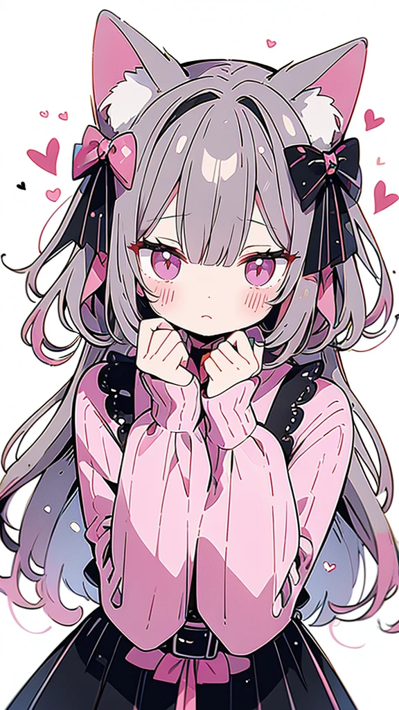 Gray Hair, Pink eyes, Character portrait, tobacco, One person, High resolution,Cat ear,