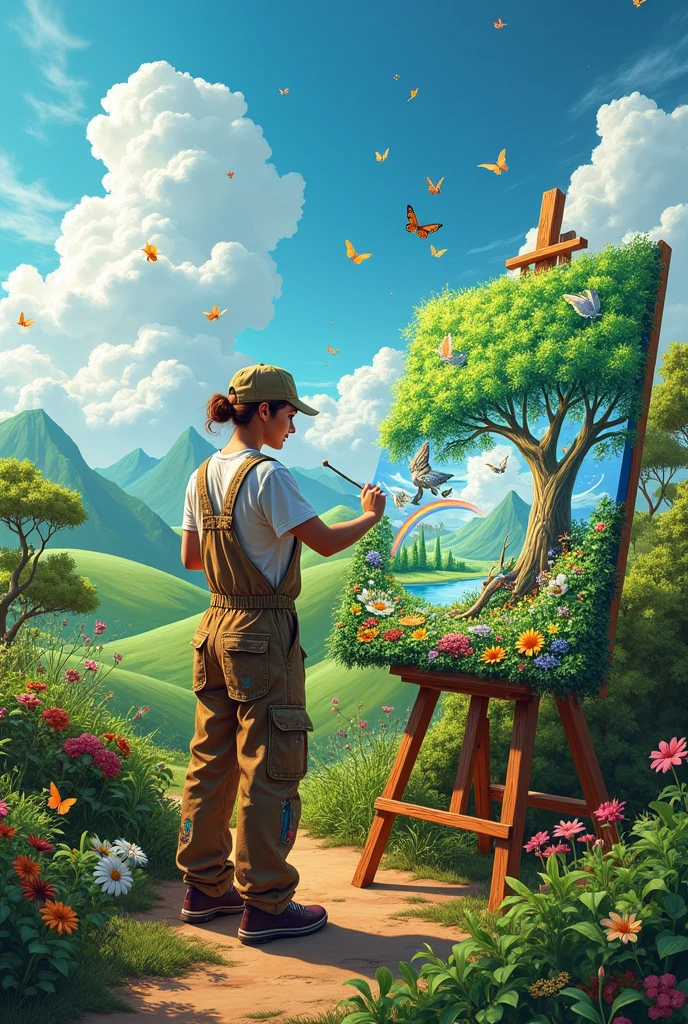 The image must contain this text (Art that cares for the planet, EcoArt transforms the world.)