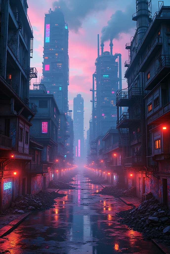 The action takes place in Clash of punk, a futuristic megacity with a cyberpunk aesthetic. The city is divided into several districts, including luxury areas, degraded neighborhoods and industrial zones. Each district has a unique atmosphere and its own challenges. in 2d without people only scenery dimensions 16x9